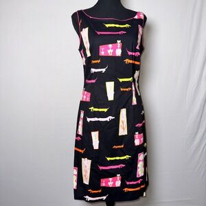 In The Wash Womens Dachshund Poodle Dog Print Sheath Dress Black Pink Size 8